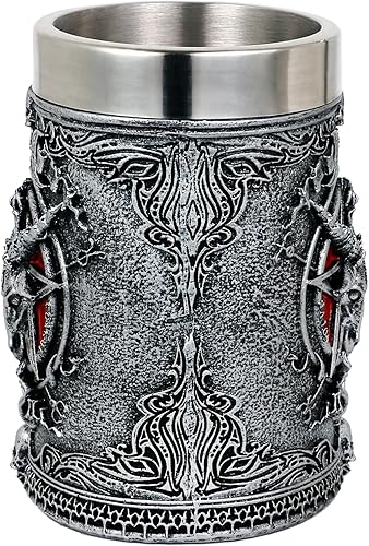 Miniatura 2 de alikiki Taza de cerveza medieval con cabeza de baphomet – Sabbatic Goat Pentagram Drinking Tankard de acero inoxidable de 21 oz taza de café para