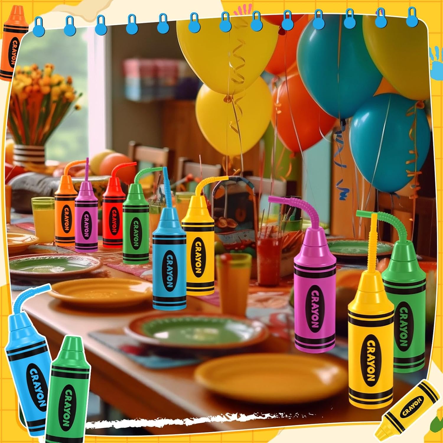 Tanlade 12 Pcs Back to School Gifts Crayon Plastic Cups with Lids Straws 10 oz Crayon Tumbler Cups Shaped Fun Classroom Party Gifts Birthday First Day of School Party Favors - Image 5