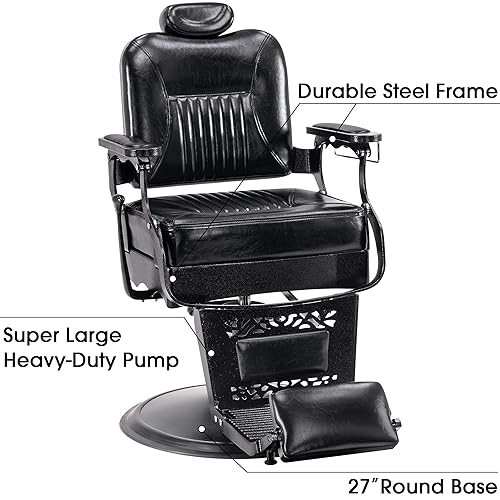 Miniatura 3 de BarberPub Silla de peluquería vintage de metal resistente, hidráulica multiusos, reclinable, para salón de belleza, spa, equipo de estilo 2925 (todo