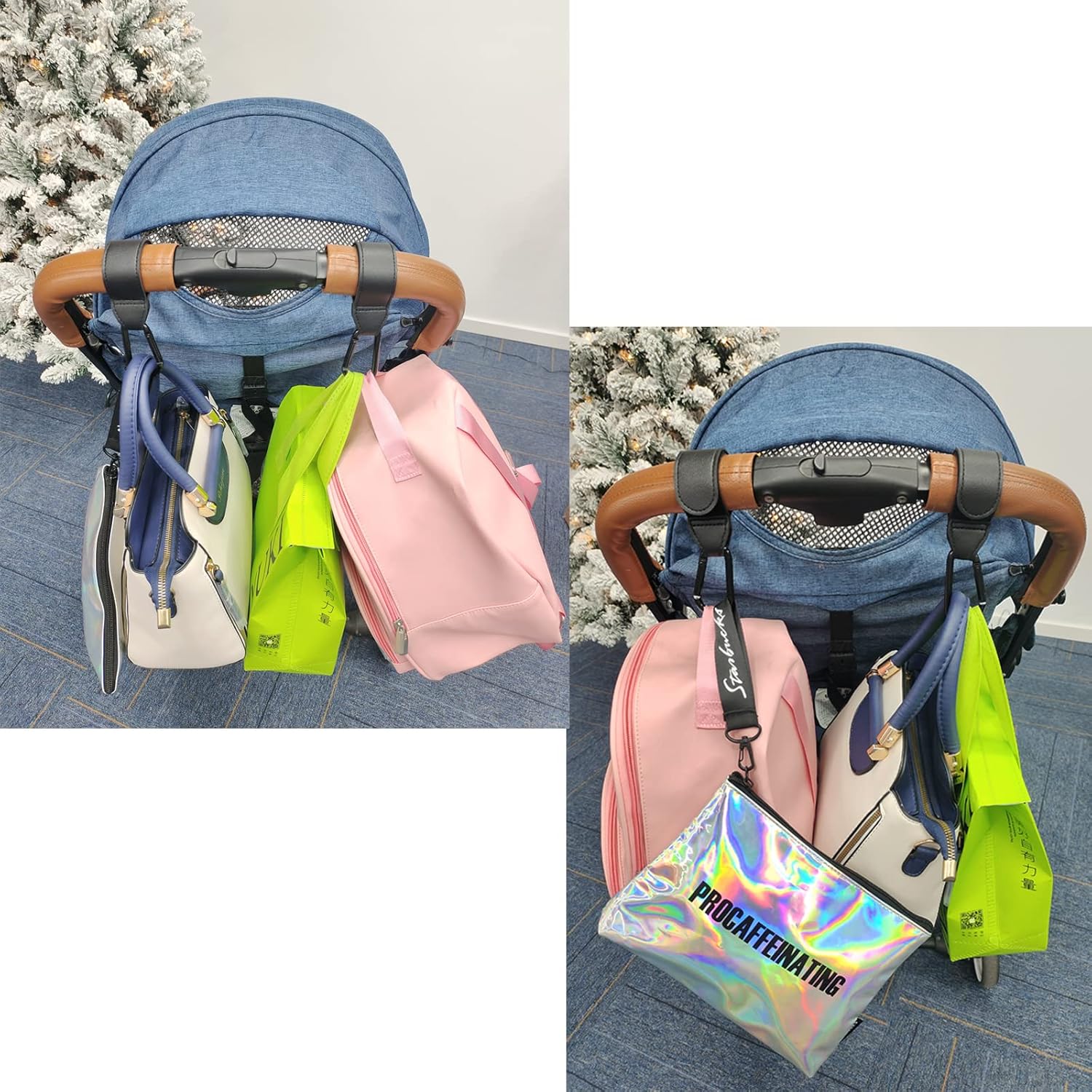 Kinderwagenhaken, 2 stuks kinderwagenhaken voor tassen, karabijnhaken, haken voor kinderwagen, tassen