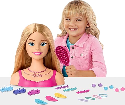 Miniatura 2 de Barbie Cabeza de estilo de muñeca, cabello rubio con 20 accesorios coloridos, cabeza de muñeca para peinar el cabello
