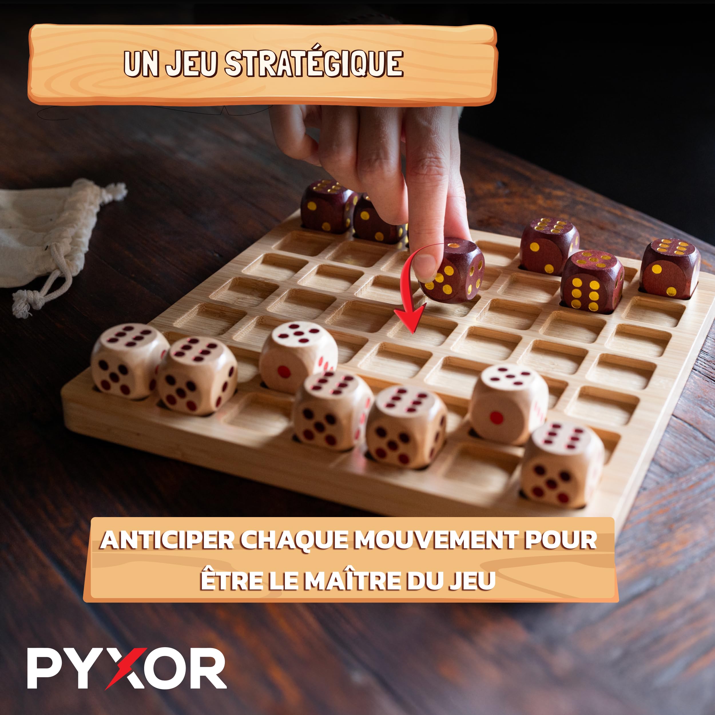 Dice Battle – Jeu stratégique en Bois Premium avec dés - 2 Joueurs | Échiquier bambou, échec & dames revisités, jeu de réflexion, adultes familles, dés gravés, cadeau durable