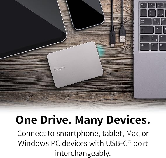 Toshiba Canvio Flex 2.5 1TB USB 3.2 Gen-1 + Type-C + Type-A (HDTX210ESCAA) Portable External Hard Disk