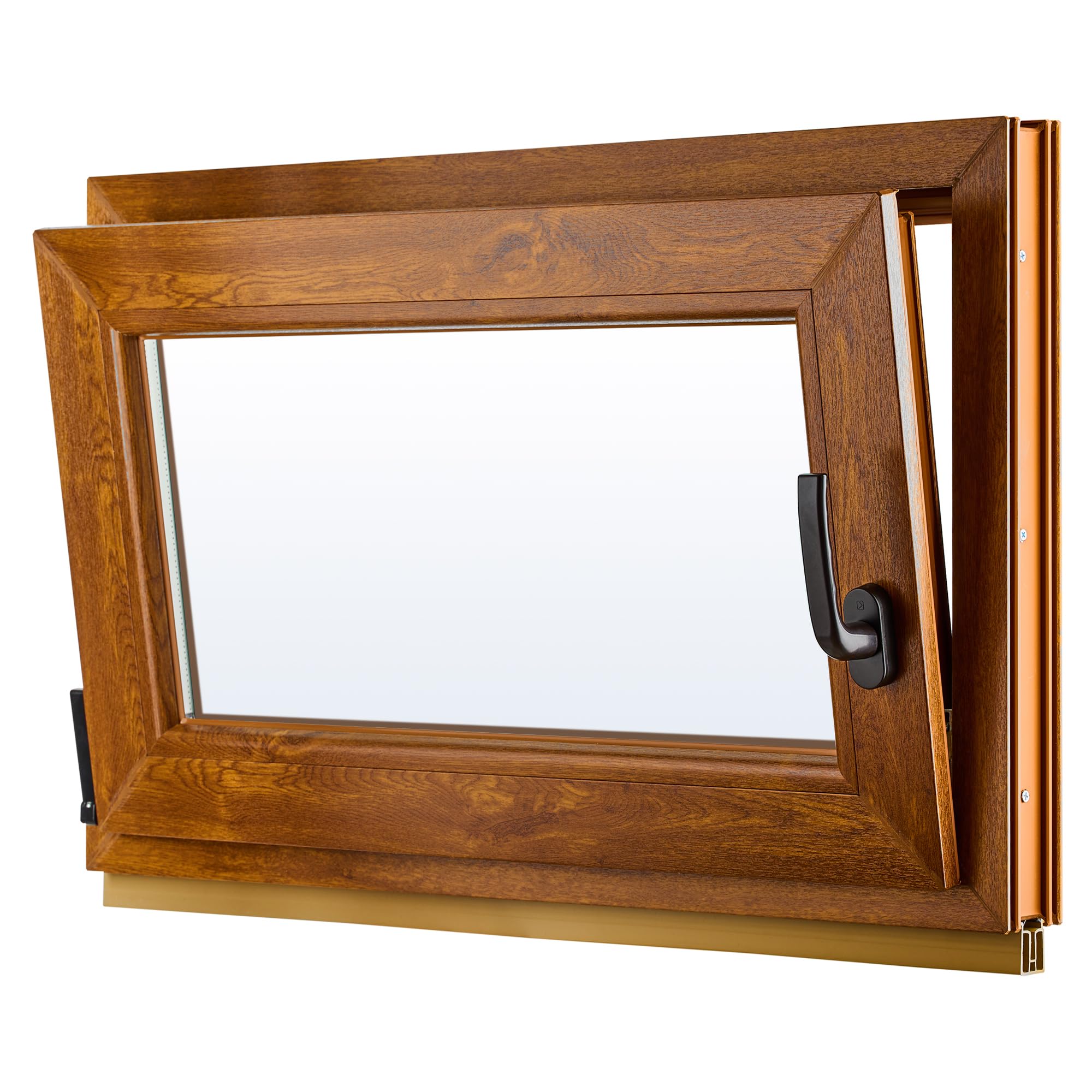 Ventana de PVC - Ventana de Plástico - Resistente a las Influencias Ambientales - Protección Contra Robo - Aislamiento Contra Ruido, Viento - Roble Dorado - 800x500cm - 4-16ar-4i