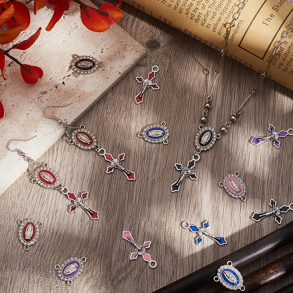 SUNNYCLUE 1 Box 40pcs Easter Rosary Charms Beads Enamel Cross Charms Tibetan Oval Blue Purple Red Chandelier Crucifix Rosary Pendants for Jewellery Making Necklace Bracelets Earring Diy Projects - Image 3