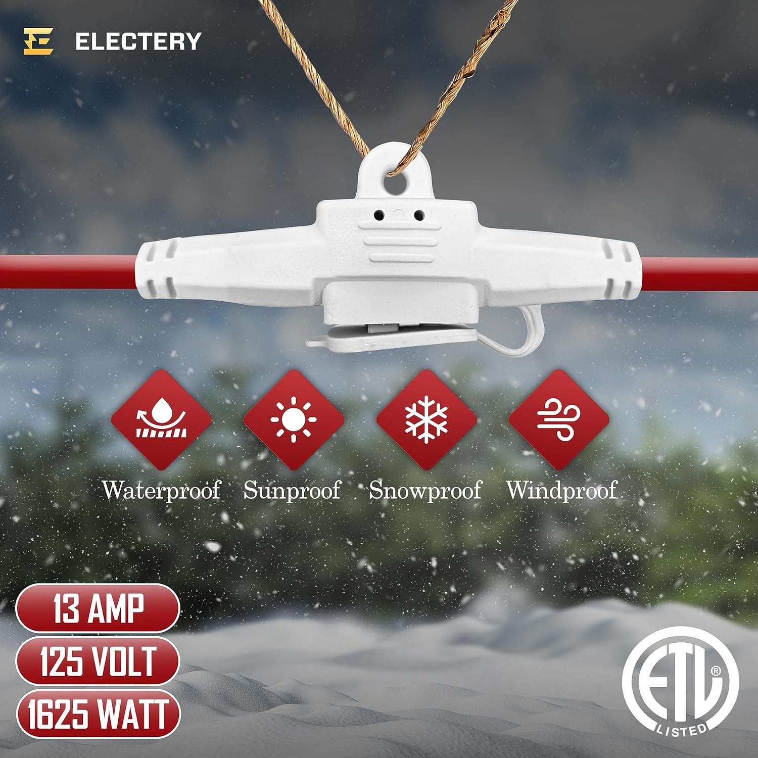 Outdoor Extension Cord with Multiple Outlets - 50 Ft - 6 Outlets Plugs - Weatherproof Multi Outlet Extension Cord - 16/3 Gauge SJTW Red Wire for Christmas, Holiday, Landscaping Light, ETL Listed