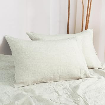 French Linen Pillow Cases, 2 Pack 100% Linen Soft Queen Pillowcases, Breathable and Cooling Washed Pillow Cases with Envelope Closure, 20x30 Inches, Cream