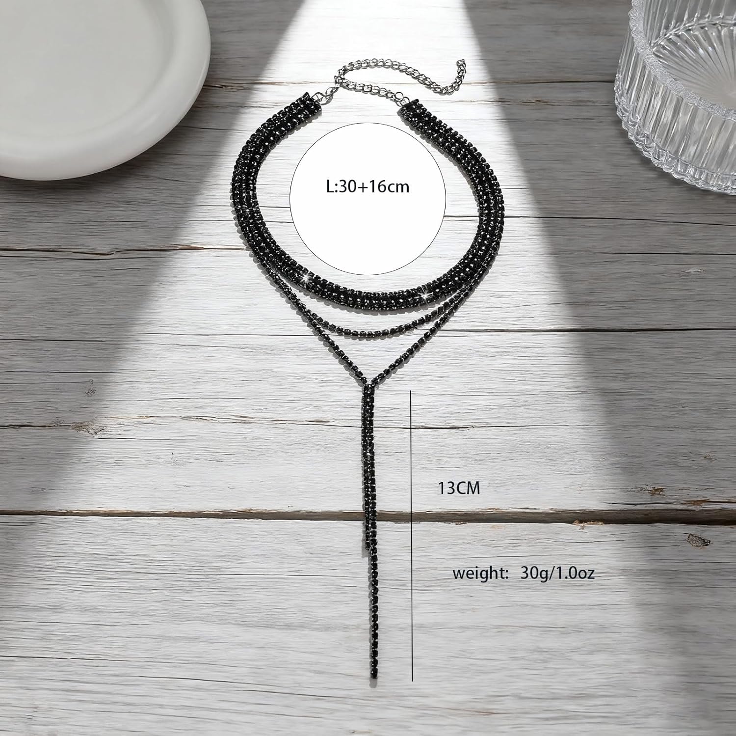 Black Layered Long Necklace for Women Sparkly Crystal Rhinestone Y-Necklaces Zirconia Crystal Tennis Necklace Choker Formal Party Bridal Prom Fashion Costume Jewelry - Image 7