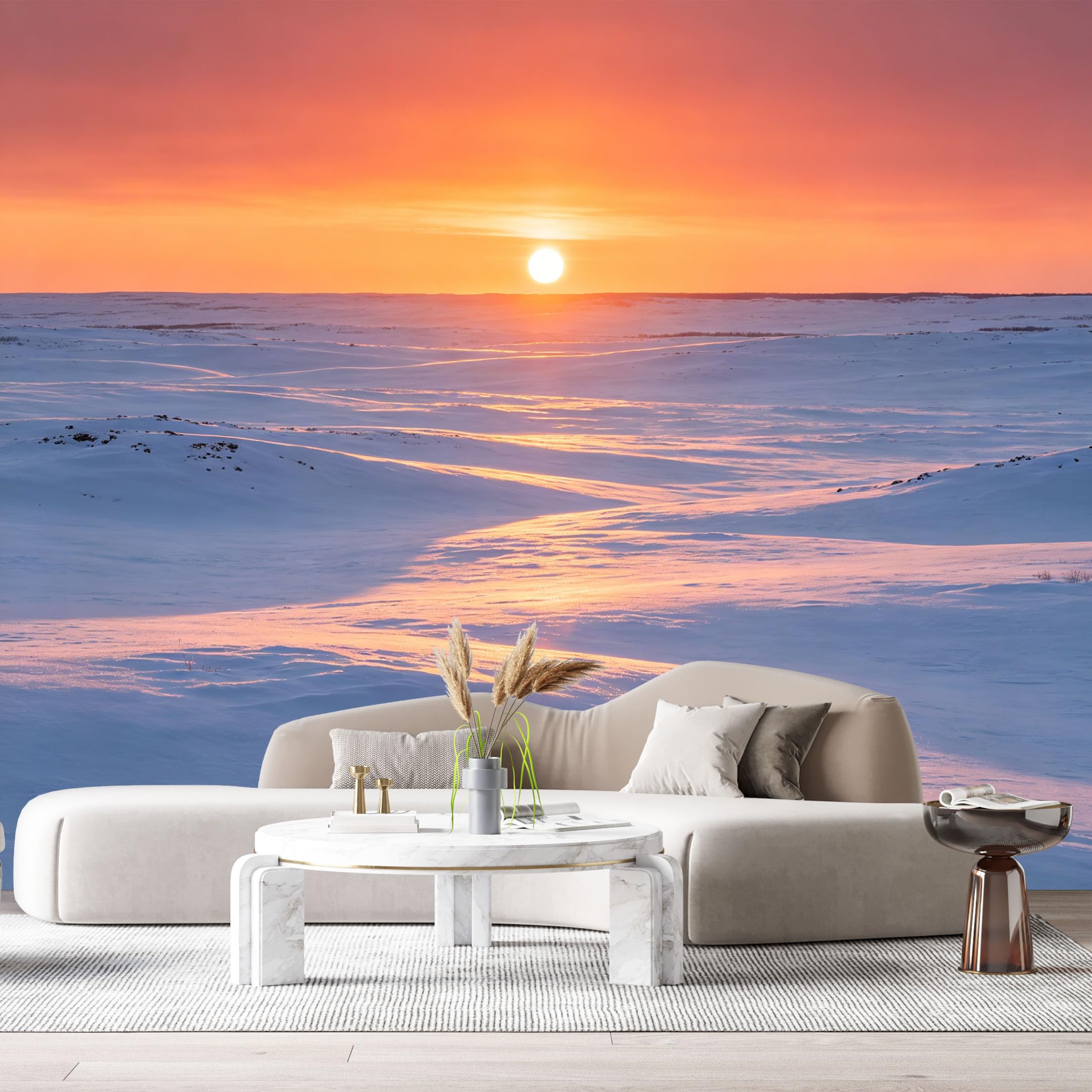 Custom Size Wall Murals Winter Sunrise Landscape Snowfield Horizon Sky Glow SelfAdhesive Wall Fabric Removable Large Wallpaper for Photo Living Room