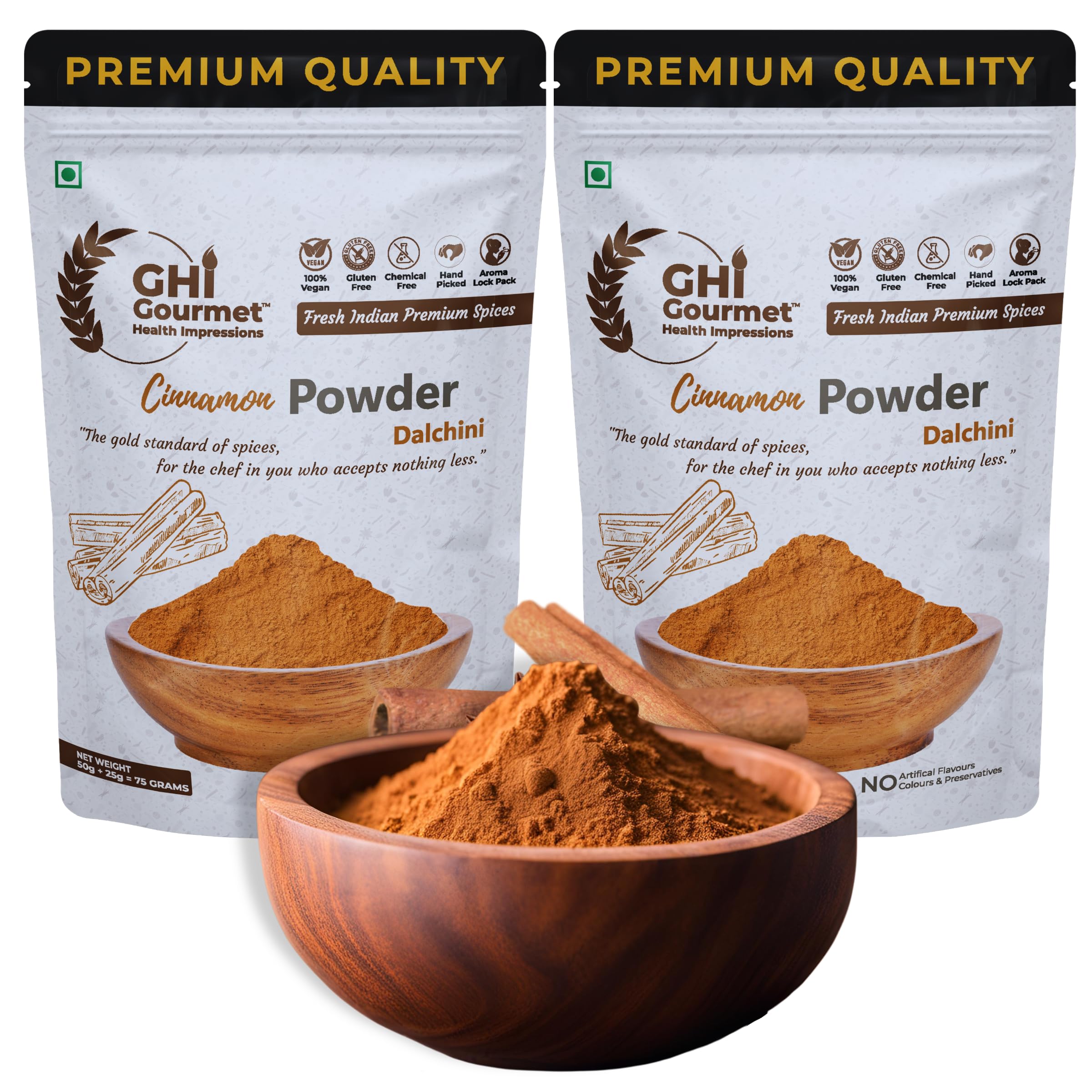 GOURMET HEALTH IMPRESSIONS Superior Grade Cinnamon (Dalchini) Powder 150g | Pack of 2 x 75g - Richly Aromatic, Finely Ground, Non-GMO - Perfect for Baking & Spicing Up Dishes | GHI Foods (B0D2RKR9NM) Amazon Price History, Amazon Price Tracker