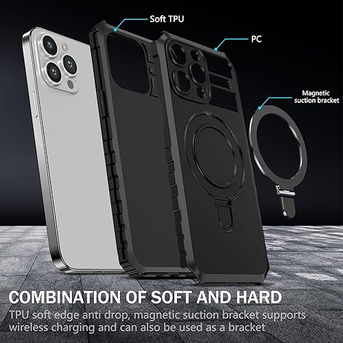 Miniatura 8 de Fudley Funda magnética para iPhone 15 Pro Max compatible con MagSafe con 2 protectores de pantalla de vidrio templado con soporte de anillo, grado