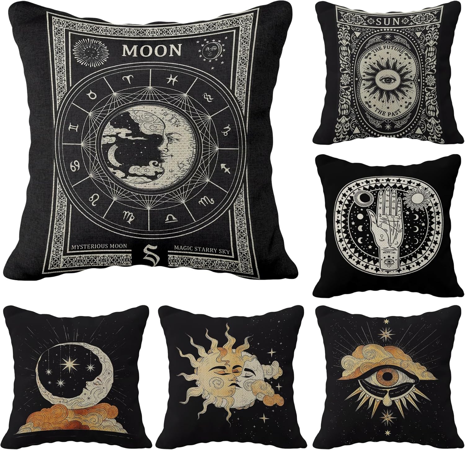 Tarot the Star Moon Linen Throw Pillow Case, 18 x 18 Inch Set of 2, Daughter Sister Astrology Tarot Lovers Gifts, Mom, Wife Gifts, Tarot Art Cushion Cover for Sofa Couch Bed Girl Room College Dorm