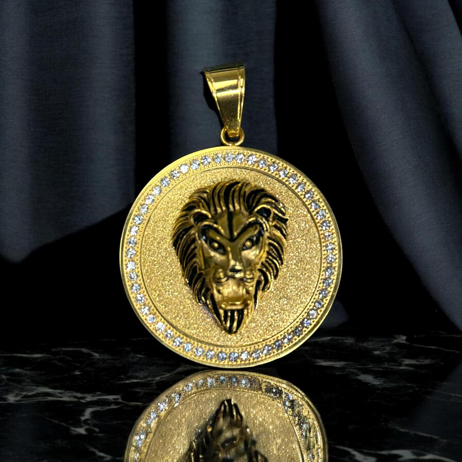 Medallion Lion Head Men Women 14k Gold Finish Solid Pendant Stainless Steel Real 3mm Rope Chain Necklace, Iced Mens King Jungle Lion Pendant Jewelry, Rope Necklace, Roar Animal Charm