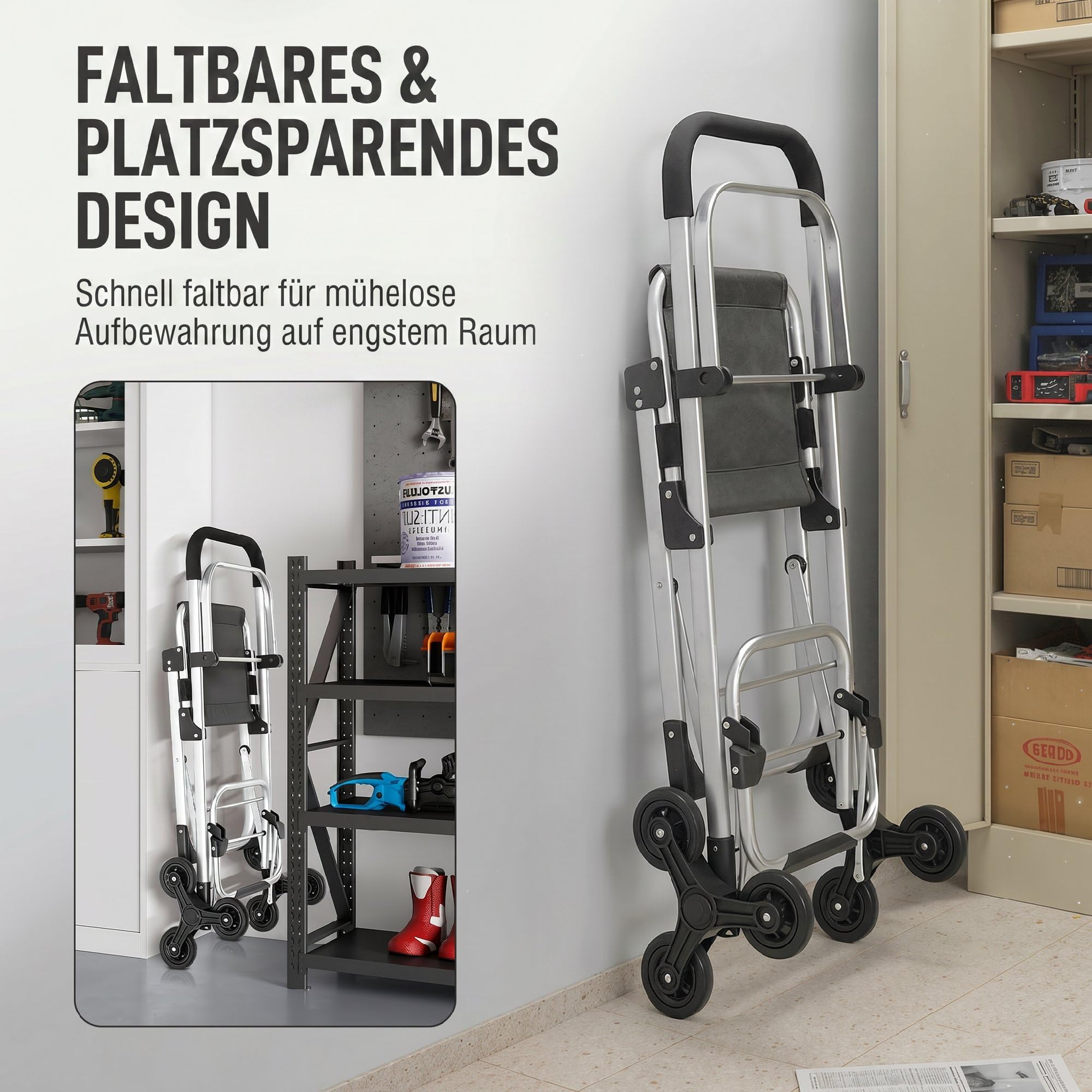 HOMCOM 3-in-1 Einkaufstrolley Klappbar mit Sitz 40L Kapazität Duneklgrau