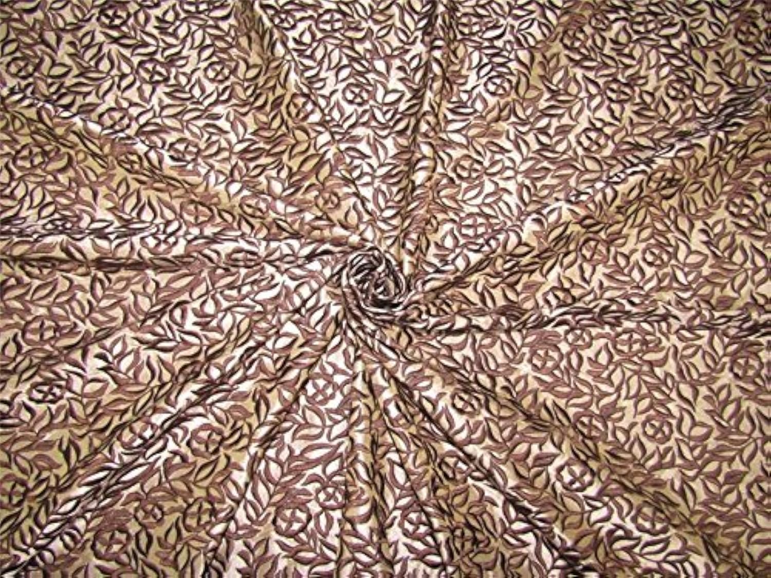 Soie Dupion de luxe brodée marron doré tissu noble 137,2 cm pour créations exclusives