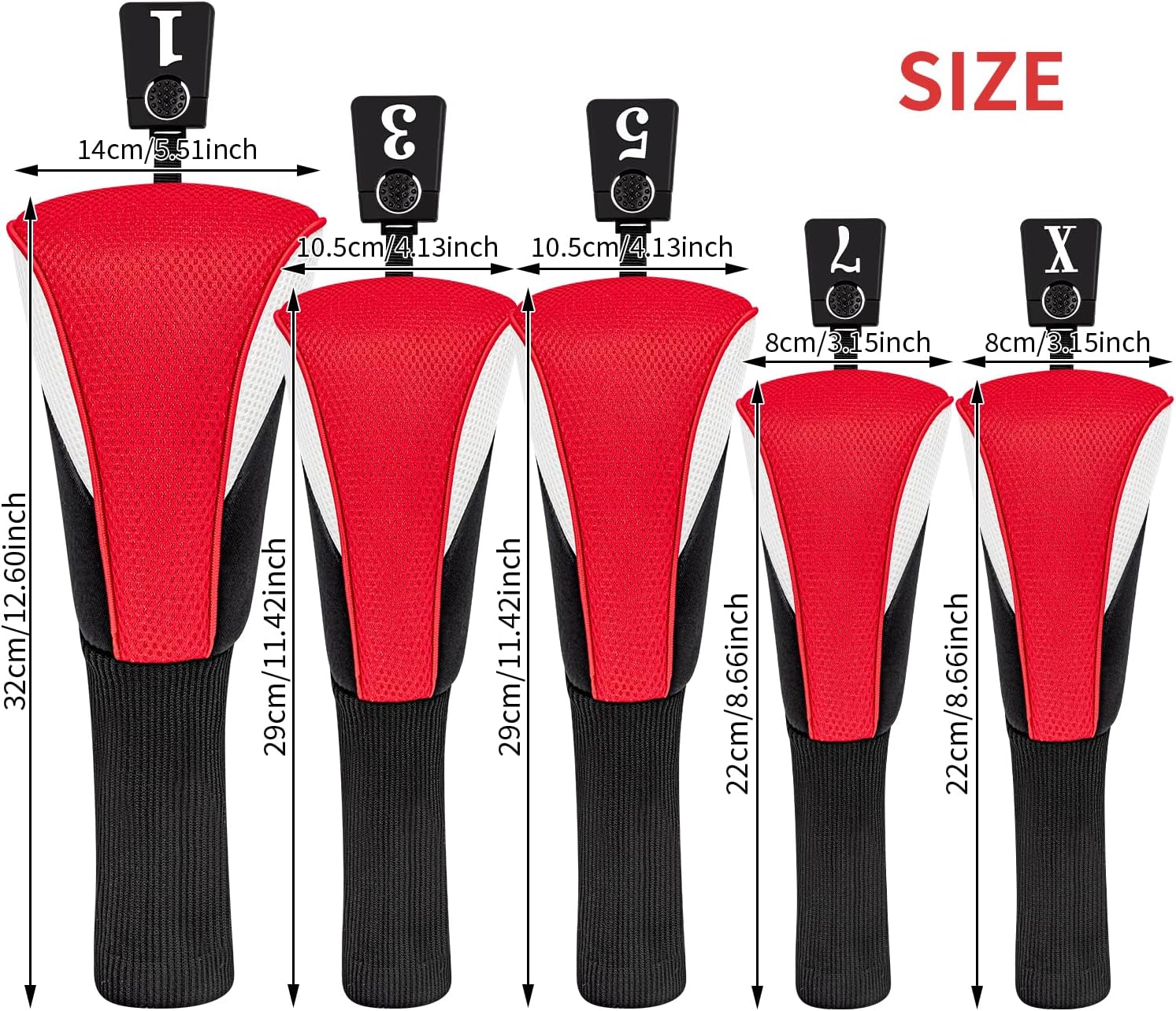 Golf Club Head Covers for Woods 5 Pieces Long Neck Mesh Sports Golf Club Headcovers Set with Interchangeable No. Tags 3 4 5 6 7 X Golf Accessories