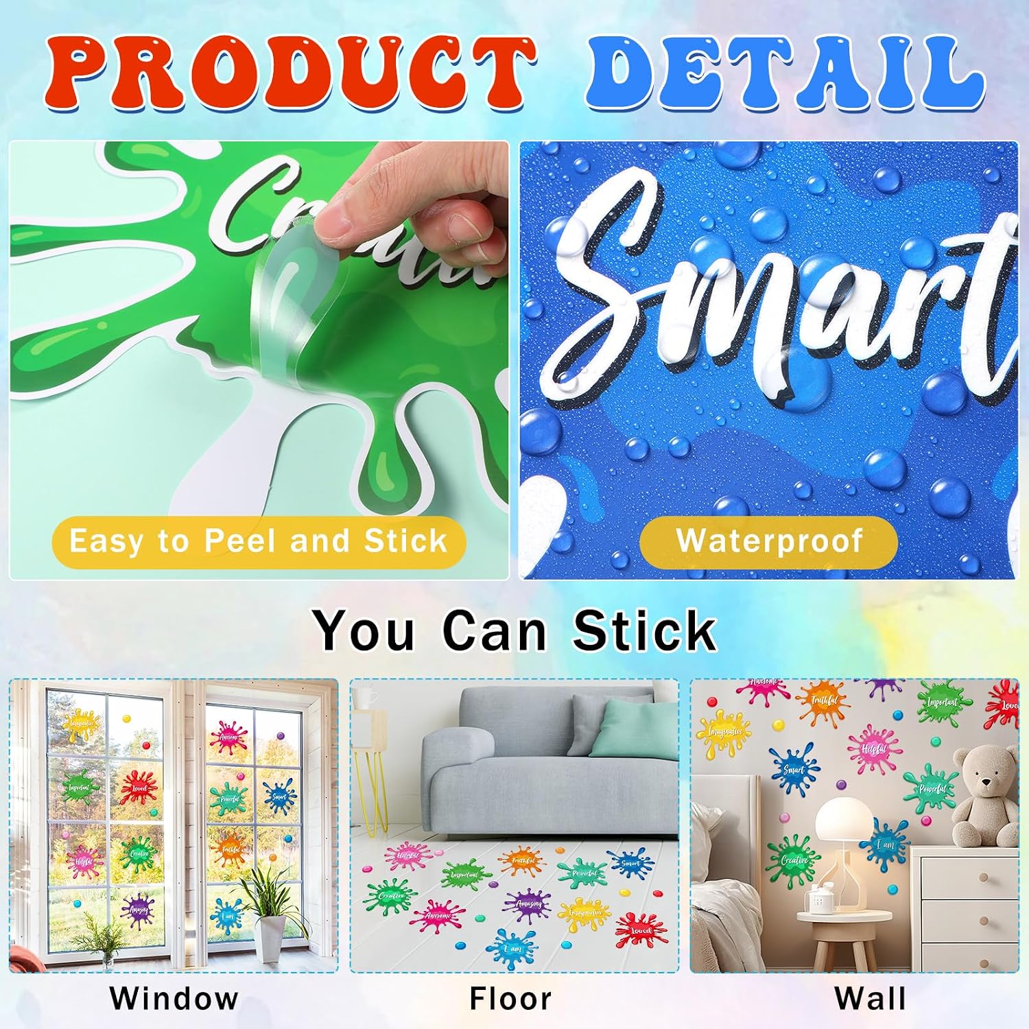 Funrous 20 Pcs Inspirational Quotes Floor Decals Watercolor Motivational Hopscotch Game Floor Stickers Colorful Inspirational Positive Sayings Wall Decals for Classroom School Nursery Playroom Decor