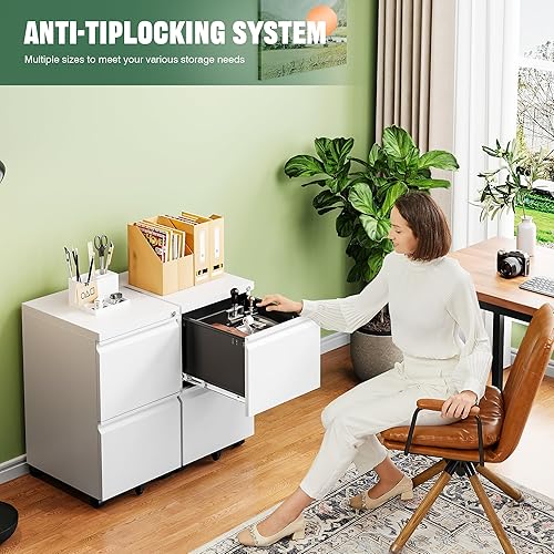 Miniatura 4 de Letaya Archivador móvil de 2 cajones con cerradura, archivadores de metal para debajo del escritorio para organizar cartaslegalA4 (totalmente