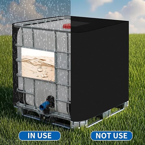 IBC1000L Tank Cover, IBC 420D Container Cover, IBC 1000L-UV Water Tank Cover Tarpaulin Protection, (120x100x116cm) (Black) - 6