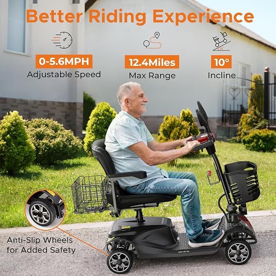 ENGWE 4 Wheel Powered Mobility Scooter, 330Lbs Load Elderly Dechtable Wheelchair Device with Max 12.4Miles, 0~5.6 MPH Adjustable Speed, Heavy Duty All Terrain Electric Scooter for Senior Short Travel