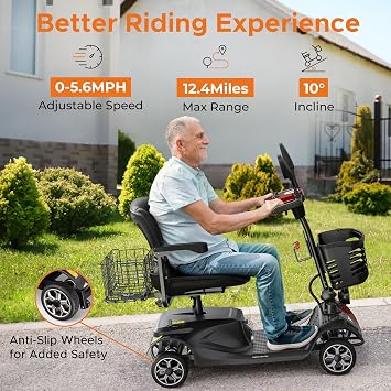 ENGWE 4 Wheel Powered Mobility Scooter, 330Lbs Load Elderly Dechtable Wheelchair Device with Max 12.4Miles, 0~5.6 MPH Adjustable Speed, Heavy Duty All Terrain Electric Scooter for Senior Short Travel