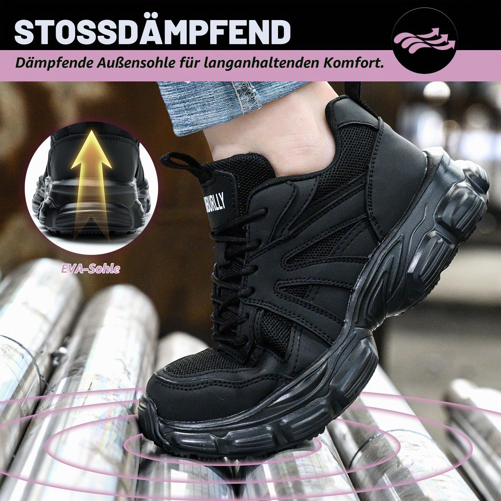 Sicherheitsschuhe Damen Leicht Arbeitsschuhe Atmungsaktiv rutschfest Stahlkappenschuhe Sportliche Schutzschuhe