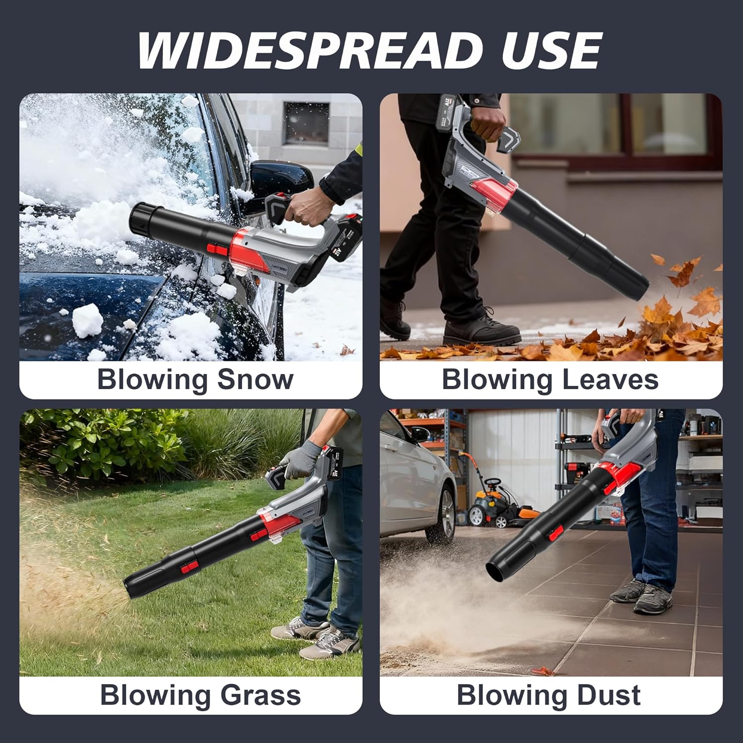 AMYBEST Leaf Blower Cordless, 21V Lightweight Electric Blower with 2 x 4.0Ah Batteries & Fast Charger, Variable Speed for Patio Cleaning, Lawn Care, Blowing Fallen Leaves and Dust (Gray) - Image 6