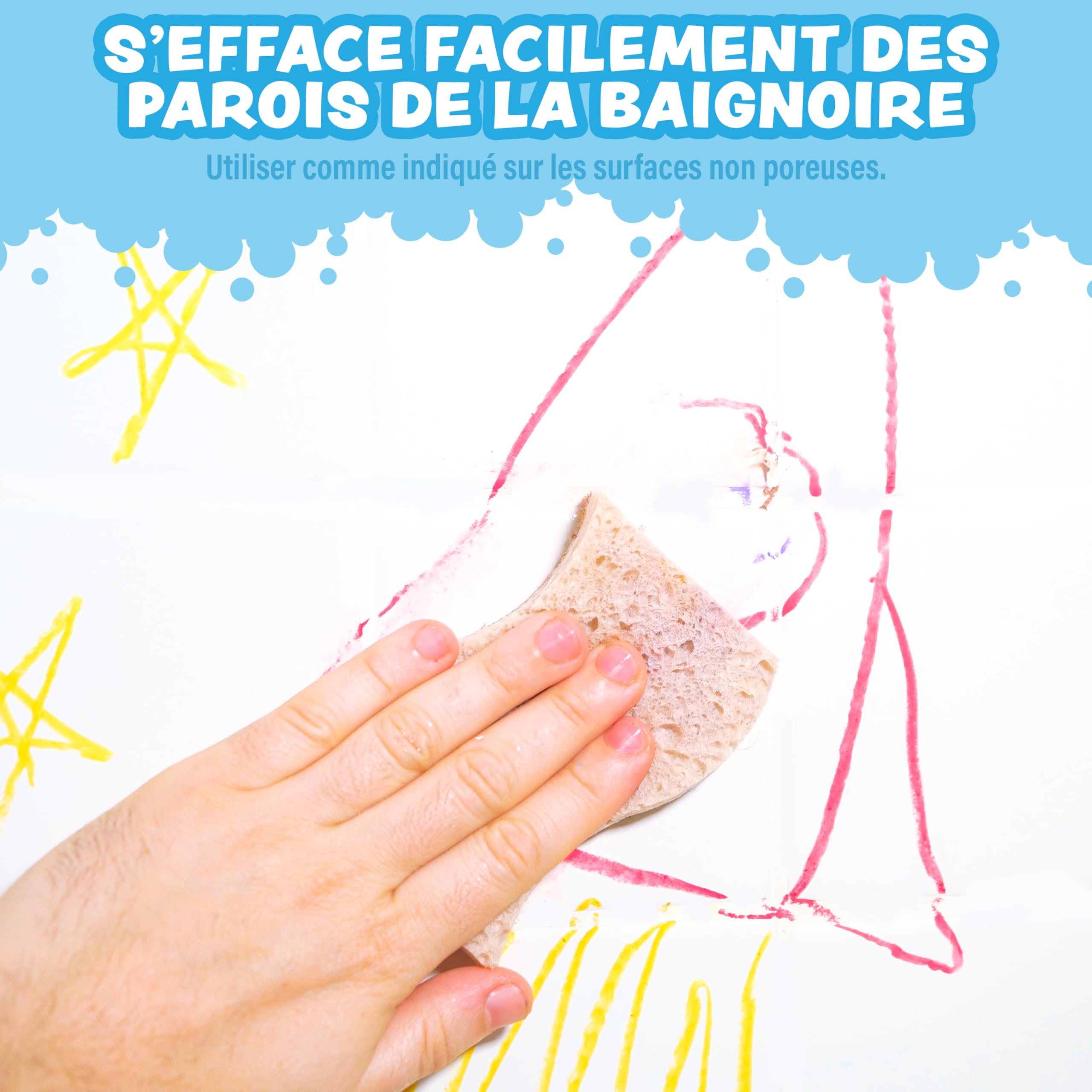 Crayons de Bain Non Toxiques Lavables Lot de 12 Hexagonale pour Enfants