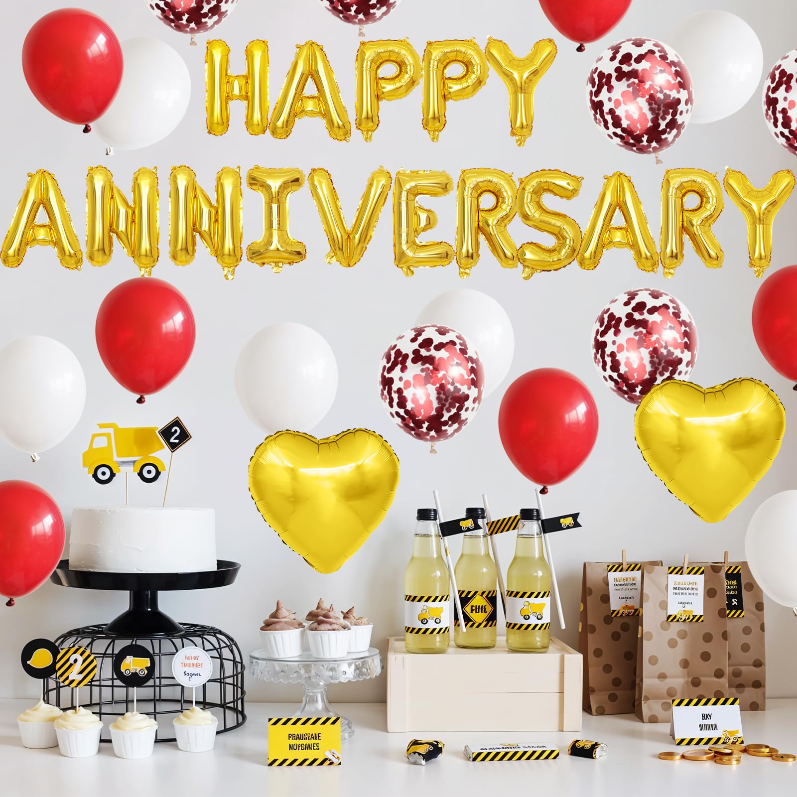 Anniversary Decorations Red Gold,Happy Anniversary Foil Balloon Banner with Confetti Balloons,Latex,Foil Heart Balloons for Celebrations Surprise Events Romantic Night Weddings - Image 3