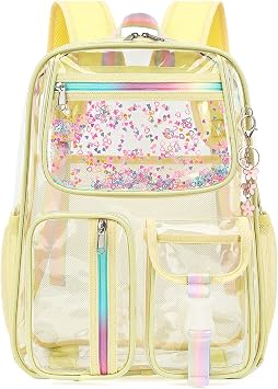 Clear Backpack for Girls Women, School Bookbag Heavy Duty See Through Backpacks Light Yellow