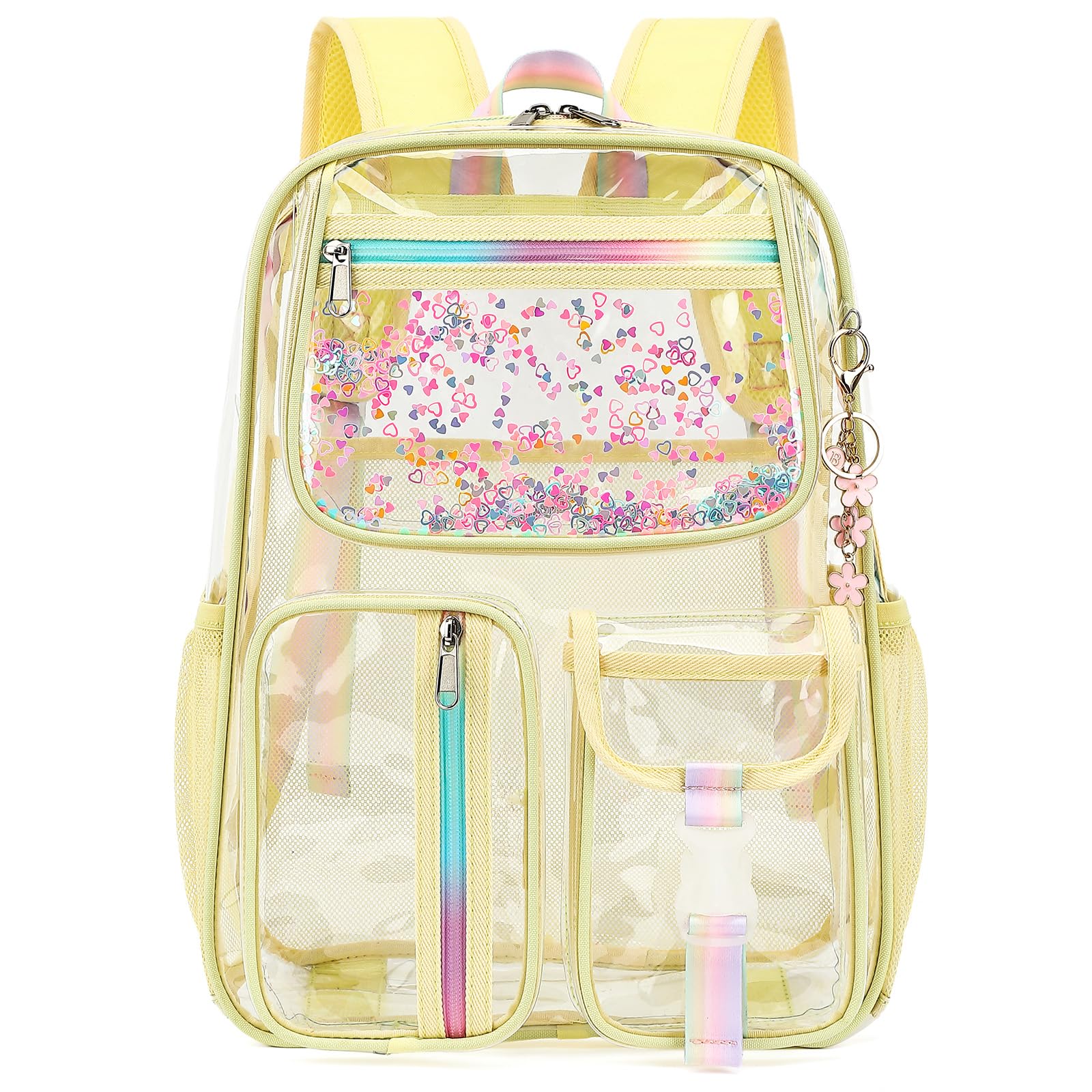 Bevkois Clear Backpack for Girls Women, School Bookbag Heavy Duty See Through Backpacks (Light Yellow)
