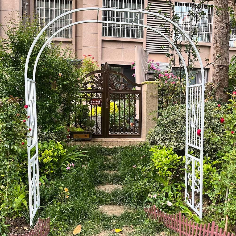 Biały metalowy łuk altanowy do roślin pnących, stalowa krata, pergola, dekoracje na wesela i do przestrzeni zewnętrznych, 3,4 x 2 m, łuk ogrodowy