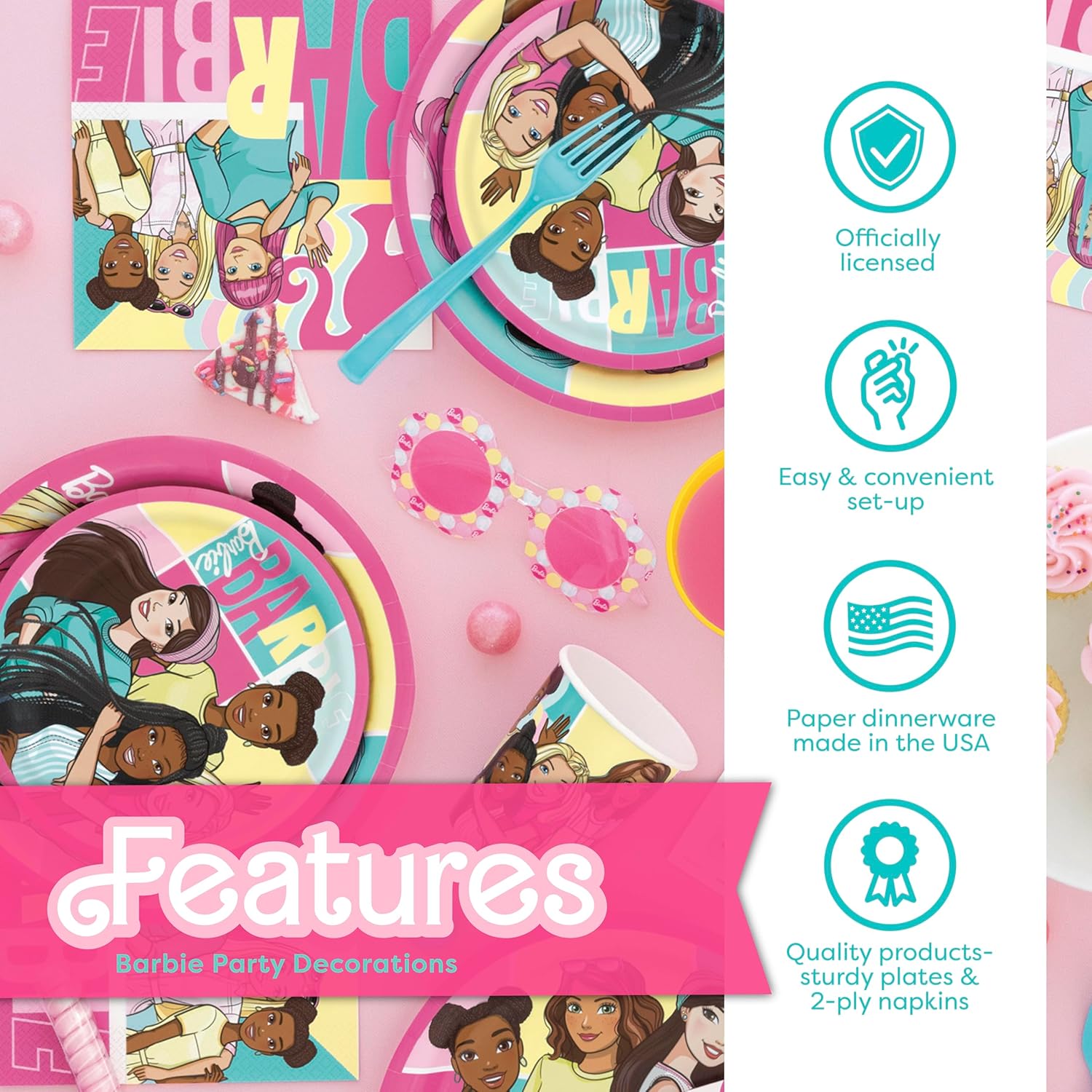 Barbie Birthday Party Decorations for Party | Serves 16 Guests | Balloons, Banner, Tablecloth, Plates, Napkins, Sticker | Officially Licensed
