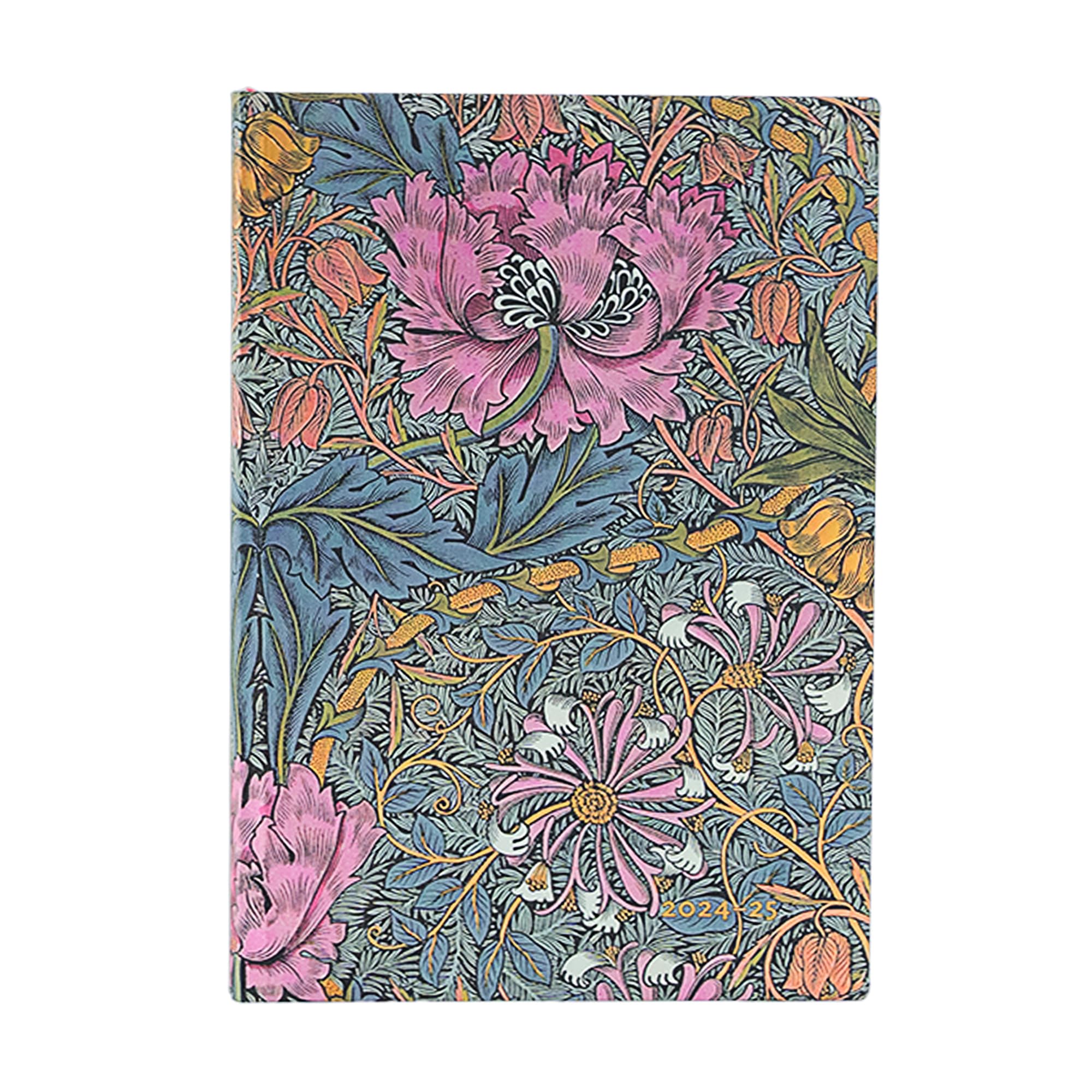 Morris Pink Honeysuckle (William Morris) Midi 18-month Horizontal Softcover Flexi Dayplanner 2025 (Elastic Band Closure)