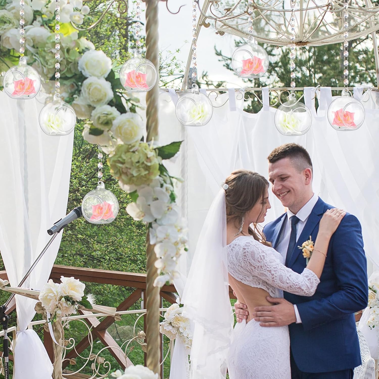 12 juegos de globos de cristal colgantes para boda, portavelas de cristal con gemas acrílicas, guirnaldas y flores, terrario de 2.36 pulgadas para decoración de árbol de boda, fiesta 6