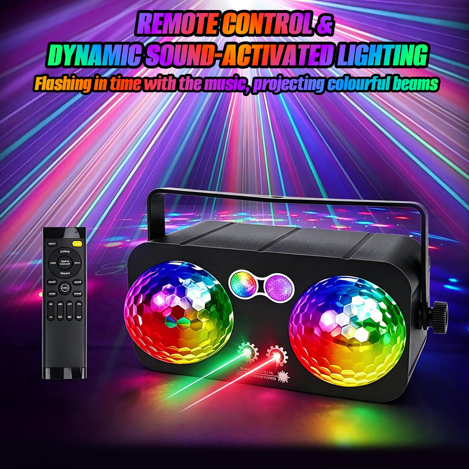 Boule disco 6 en 1 - Lumière stroboscopique DJ colorée - Activée par le son - Pour l'intérieur, les anniversaires, les raves, les soirées dansantes, les lumières de scène en plein air, les clubs à