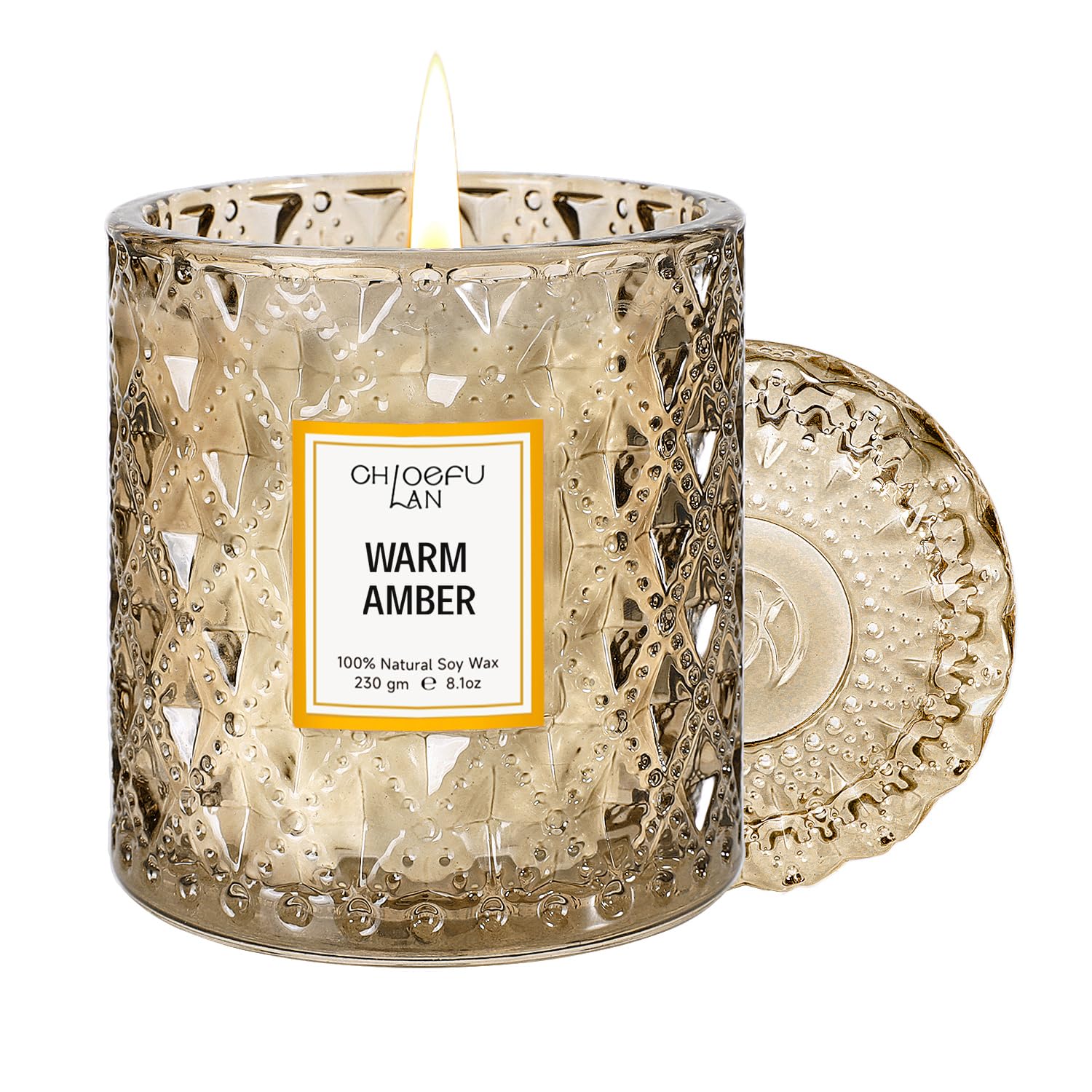 Chloefu LAN Amber Candles, Luxury Candle for Home Scented, Long Burning Time, Holiday Gifts, All Natural Soy Wax Decorative Candles, Scented Candle Gifts for Men&Women, 8.1oz