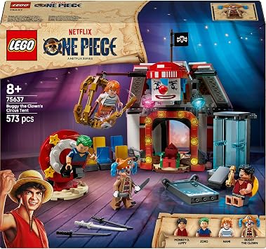 LEGO ONE PIECE Clown Buggy's Circus Tent 75637 – Colorful Circus Themed Decorative Toy Making Set for Anime and Pirate Lovers Ages 8 and Over, Collectible Minifigured Model (573 Pieces)