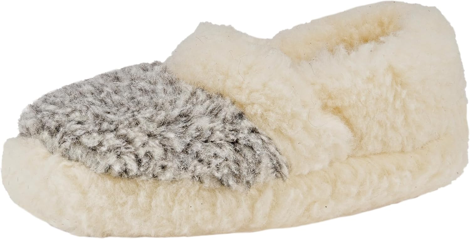 APREGGIO Wollen uniseks pantoffels, zacht, warme pantoffels, robuuste leren zool, voor heren en dames, maat 36/46 EU, ivoor, 35/36 EU