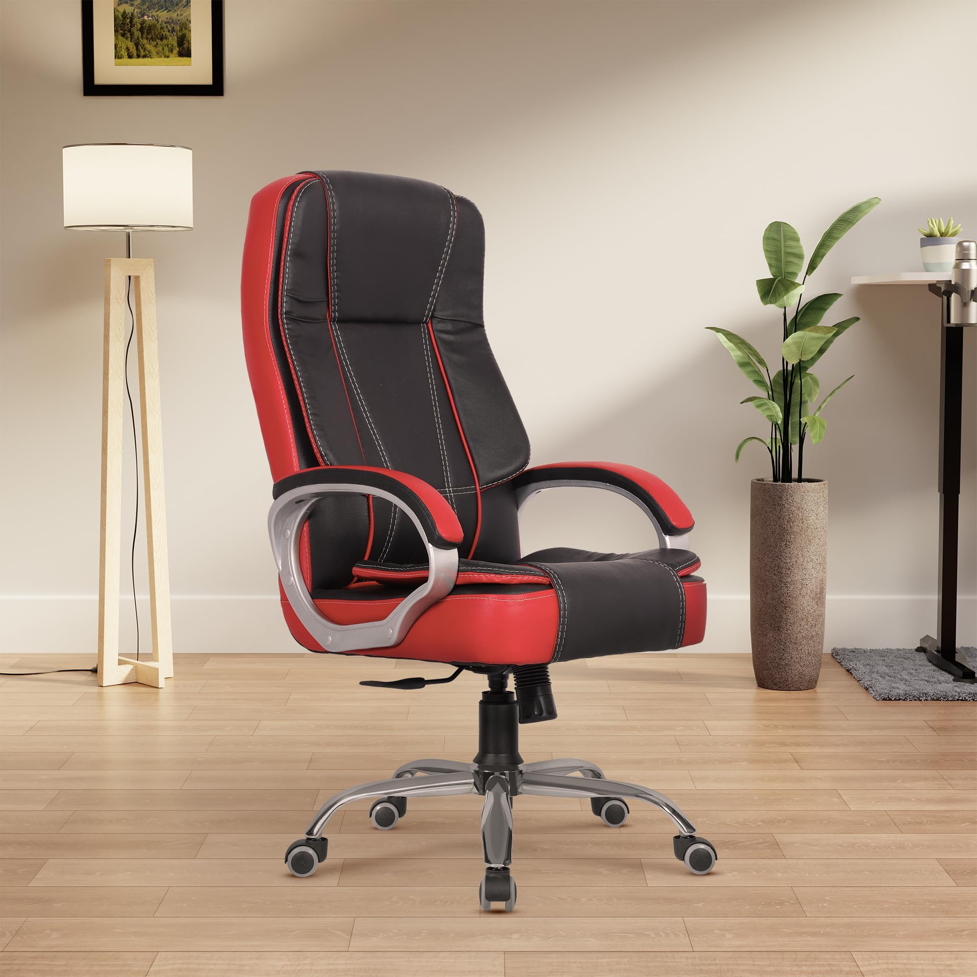 Green Soul Vienna Premium Leatherette Office Chair, High Back Ergonomic Home Office Executive Chair with Spacious Cushion Seat & Heavy Duty Metal Base (Black & Red)