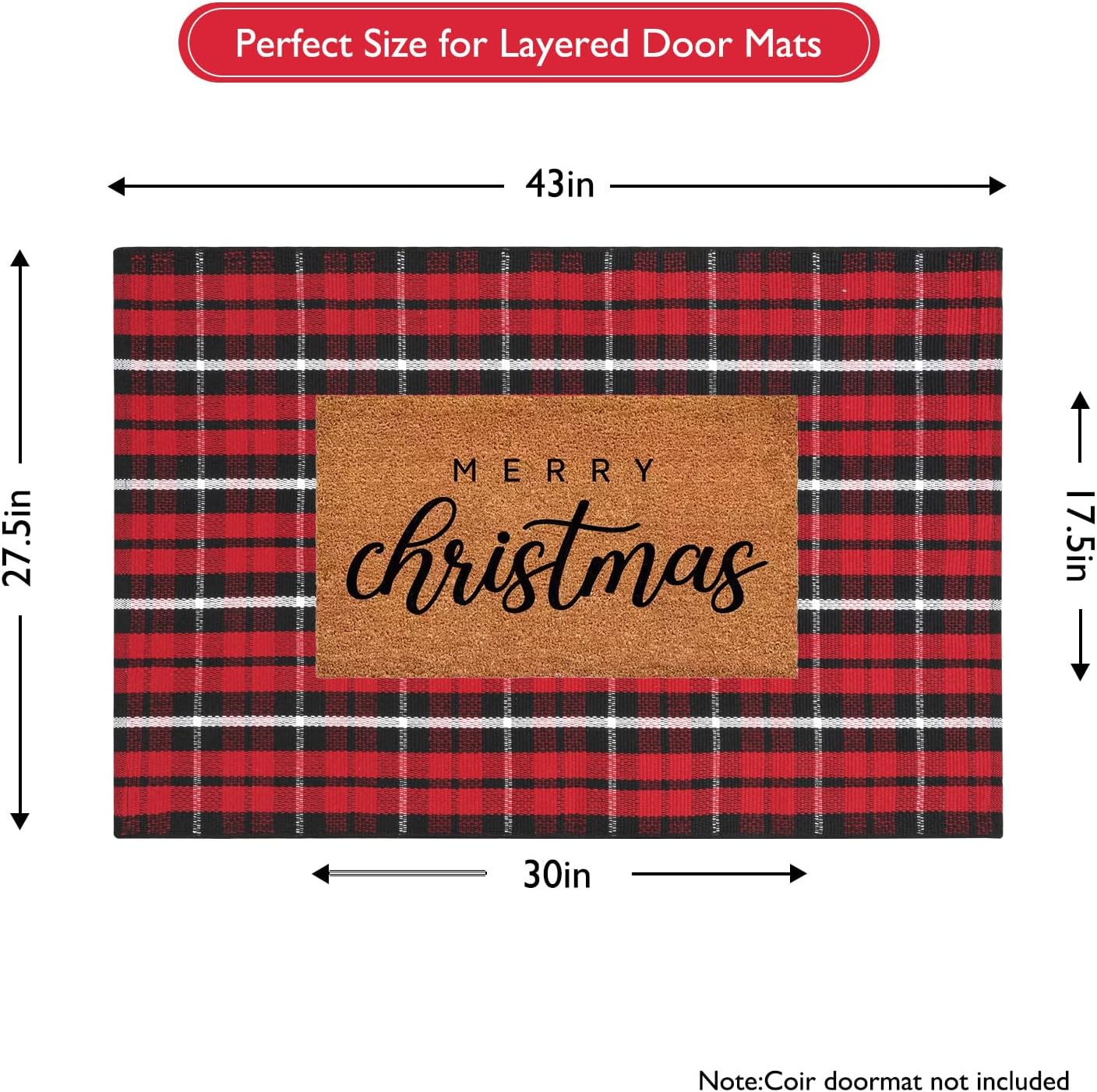 KIMODE Christmas Door Mats Outside 27.5"x43", Red and Black Buffalo Plaid Rug, Farmhouse Christmas Front Door Mat, Washable Reversible Outdoor Christmas Decor for Front Porch, Entryway, Kitchen