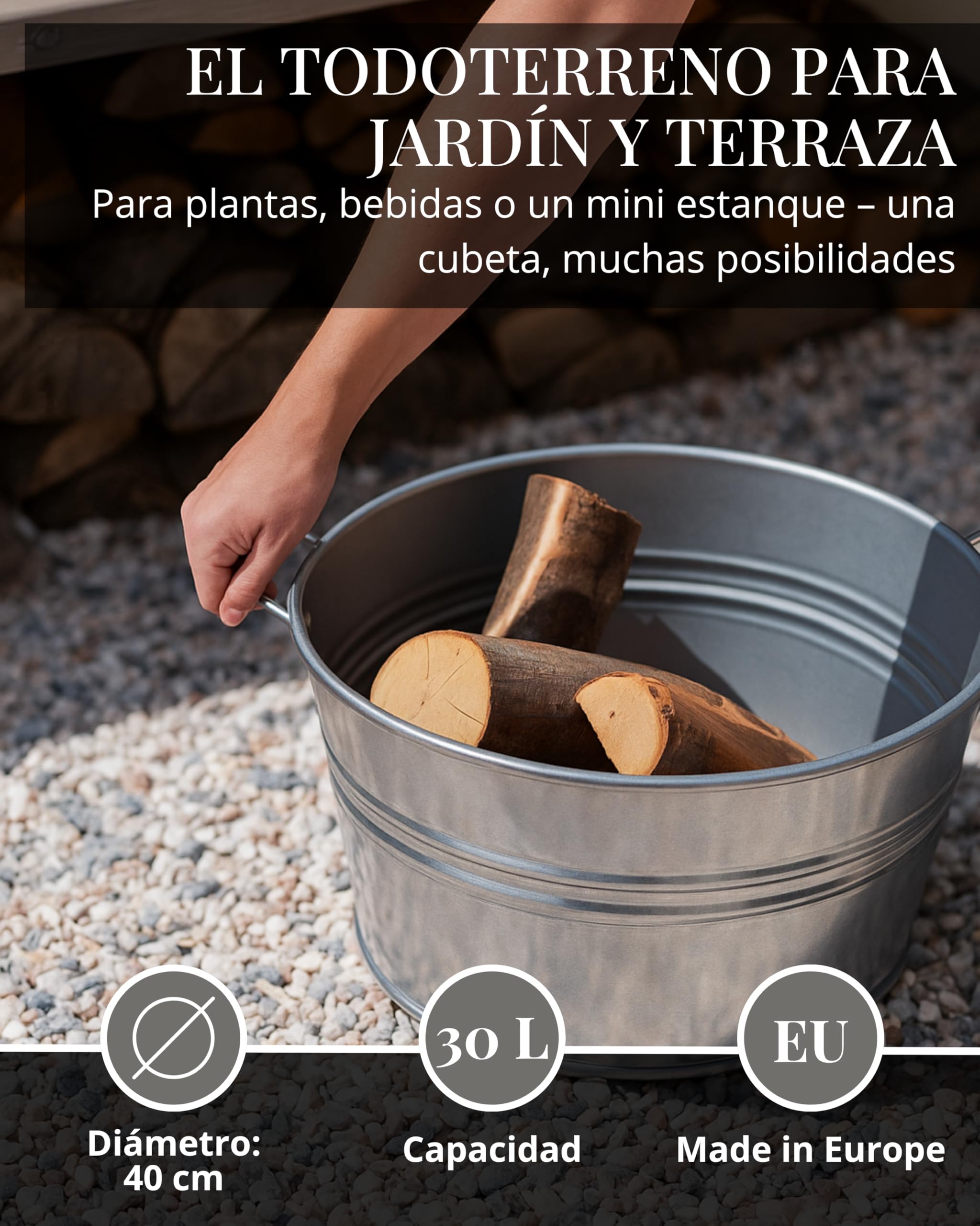 Livlig53 LIVLIG - Recipiente de zinc de 30 l con asas, bandeja de chapa galvanizada como macetero grande, enfriador de bebidas, mini estanque y decoración de jardín, enfriador de botellas de alta