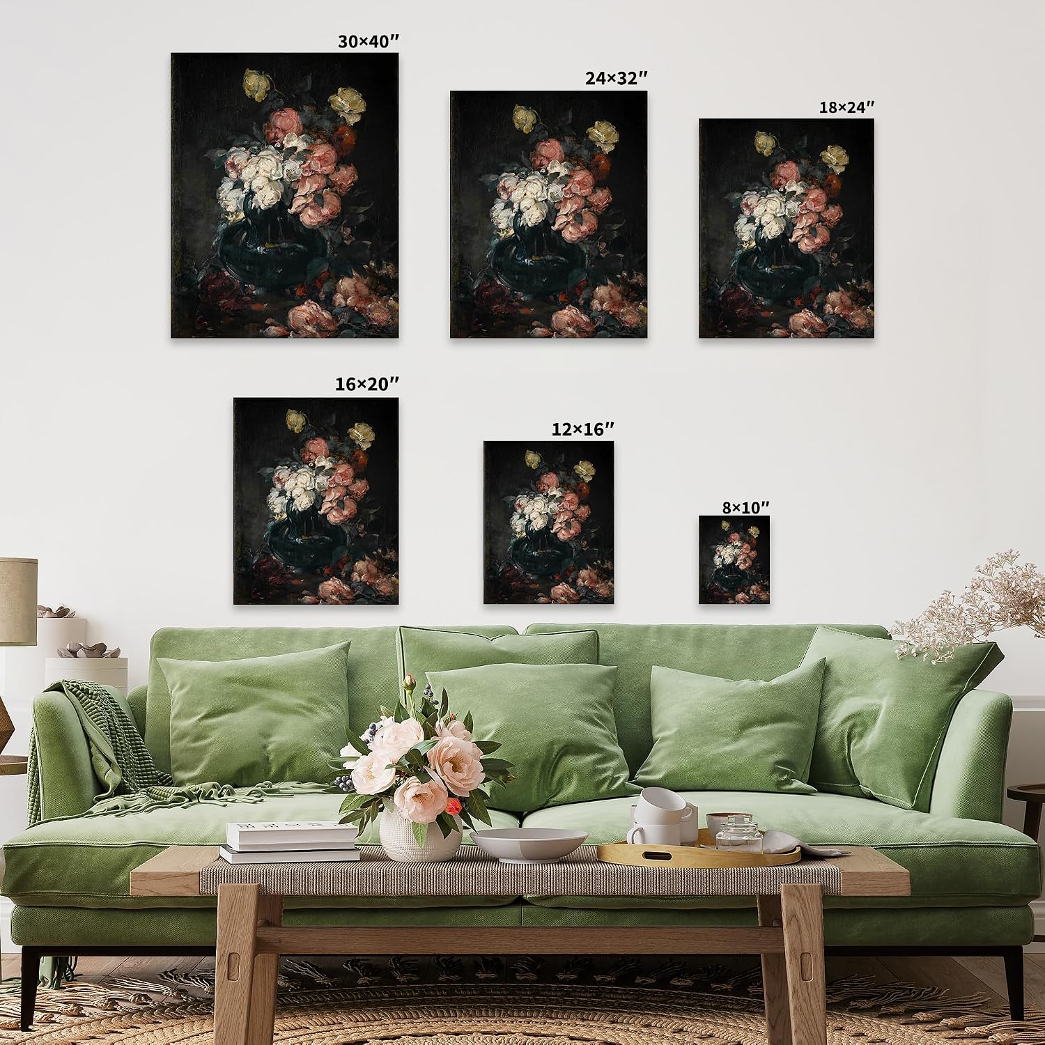 Poster Master Roses Painting Canvas - Retro Flower Print - Moody Art - Floral Art - Gift for Men, Women & Florist - Aesthetic Decor for Bedroom, Flower Shop or Office - 8x10 STRETCHED Canvas