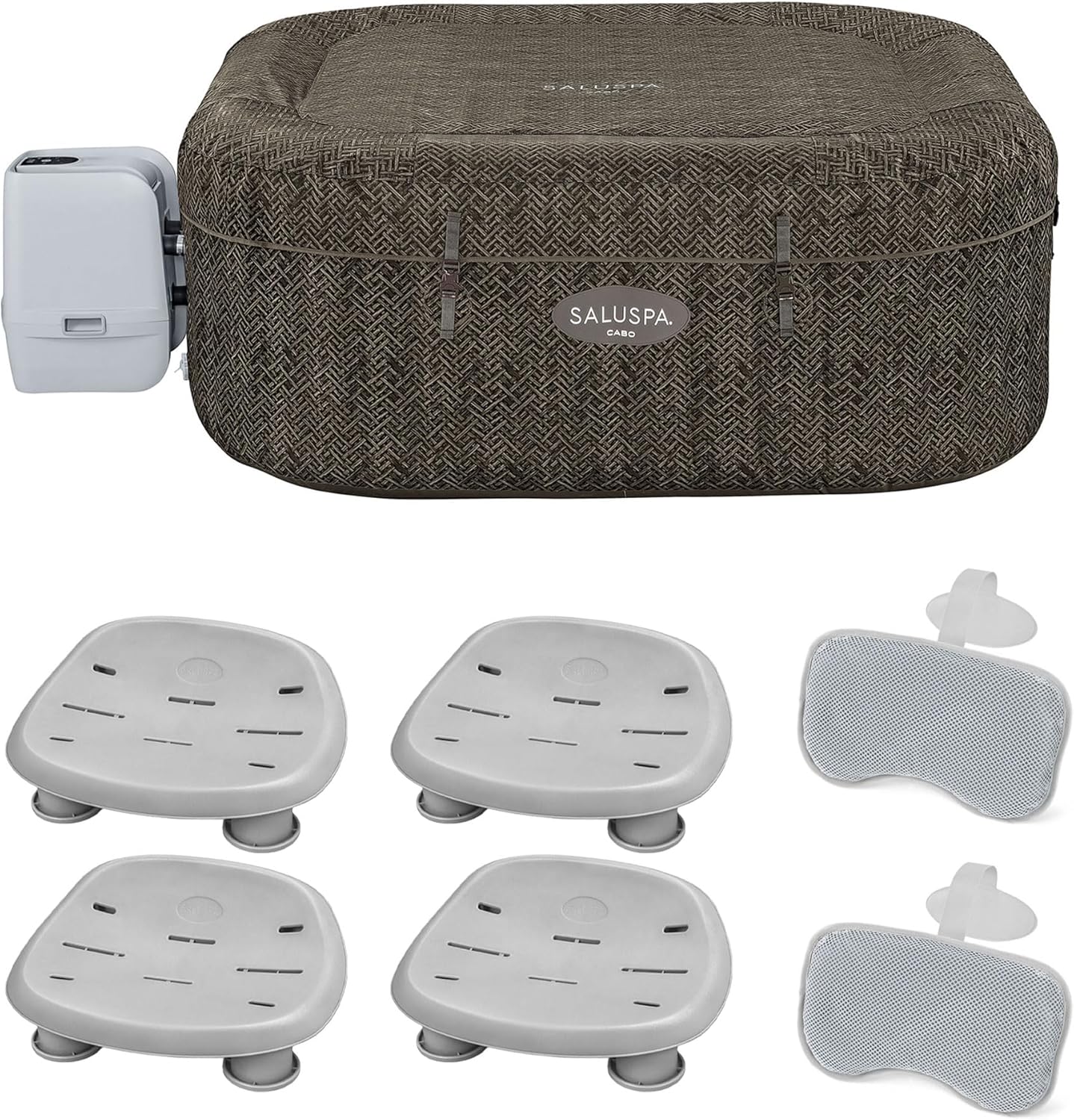 Bestway SaluSpa AirJet Inflatable Square Hot Tub with 140 Soothing Jets, 4 Underwater Non-Slip Seat & 2 Padded Headrest Pillow
