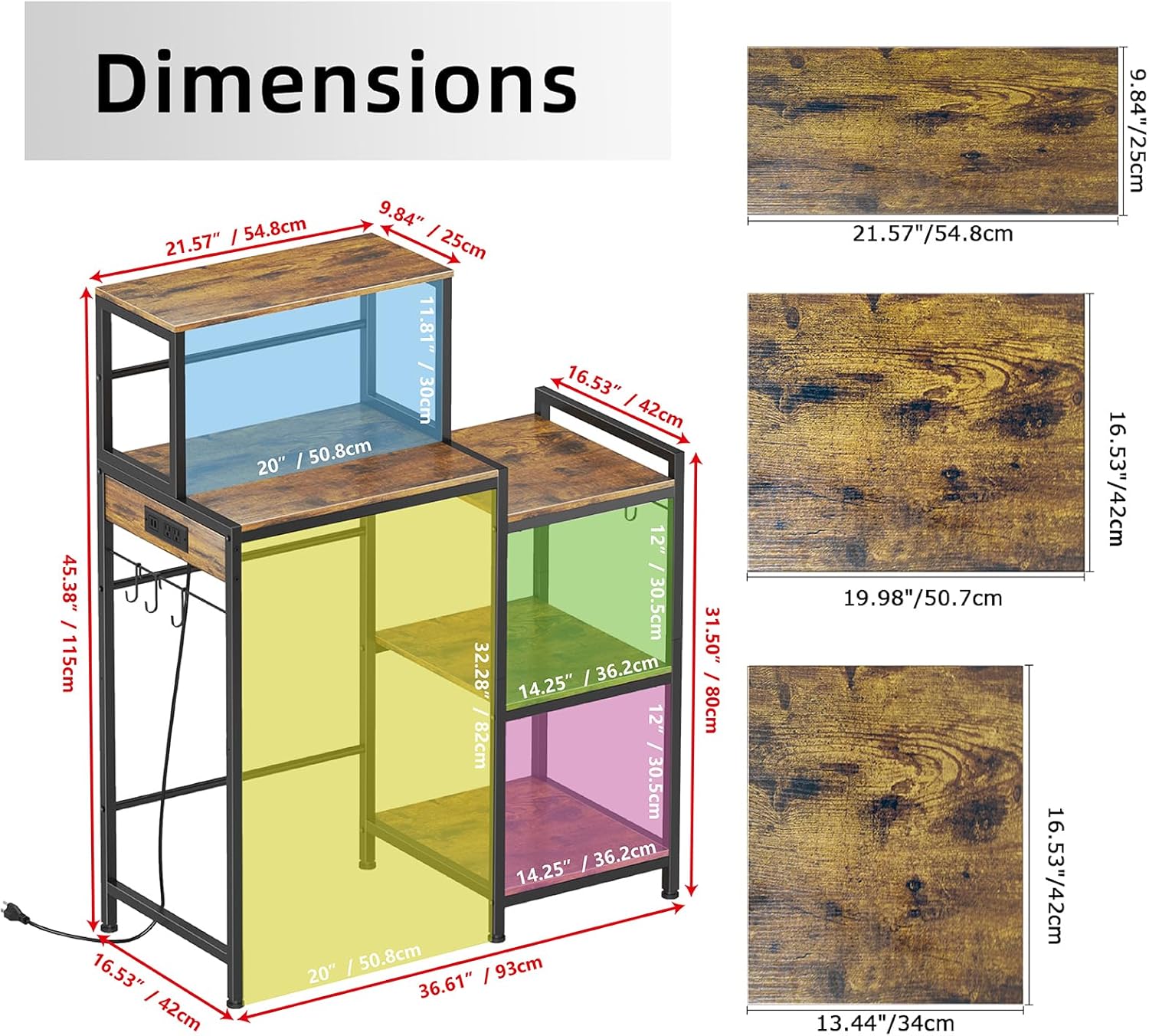 Mini Fridge Cabinet with Storage Shelves, Microwave Stand with 2 AC/2 USB Outlets, Coffee Bar Cabinet with Mini Fridge Space, Utility Storage Shelf for Home Kitchen Dorm Office