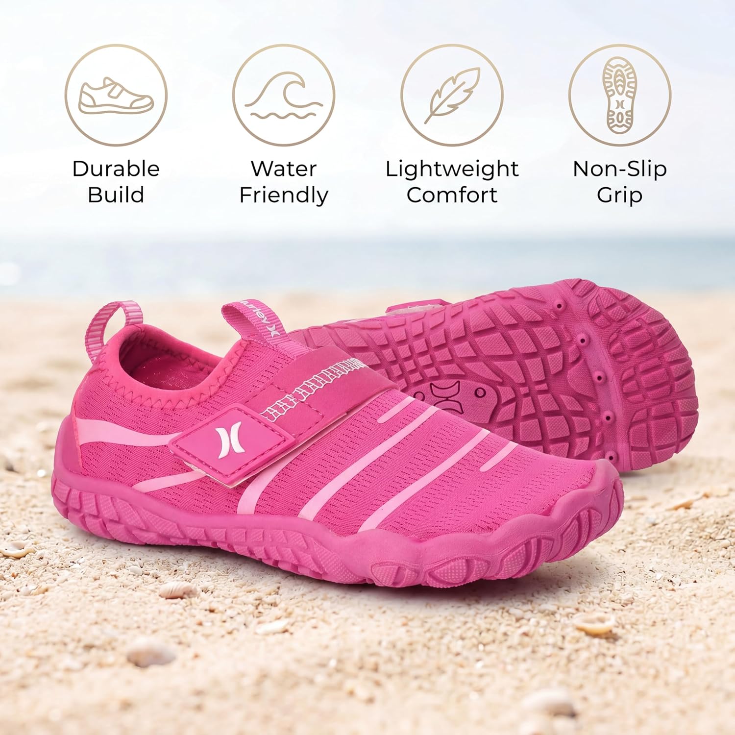 Hurley Kids Water Shoes – Quick-Dry Breathable Aqua Socks with Adjustable Strap & Grip Sole for Beach, Pool, River & Summer Outdoor Play- Windy