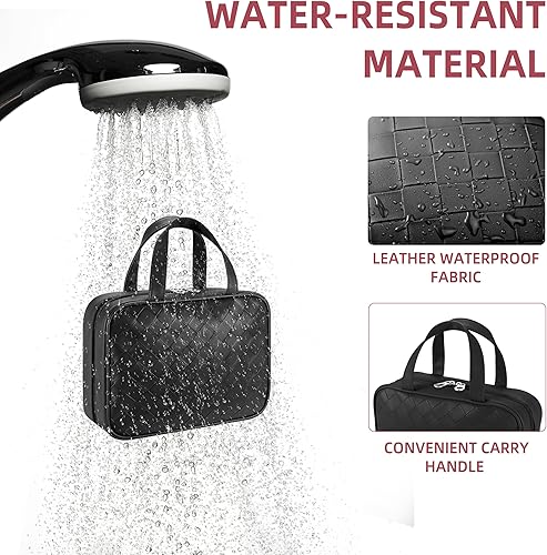 Miniatura 6 de MASSY Egg Shape(Oval) Makeup Storage Box, Countertop Portable Vanity Cosmetics Organizer Preppy Style (Black-Toiletry-Bag)