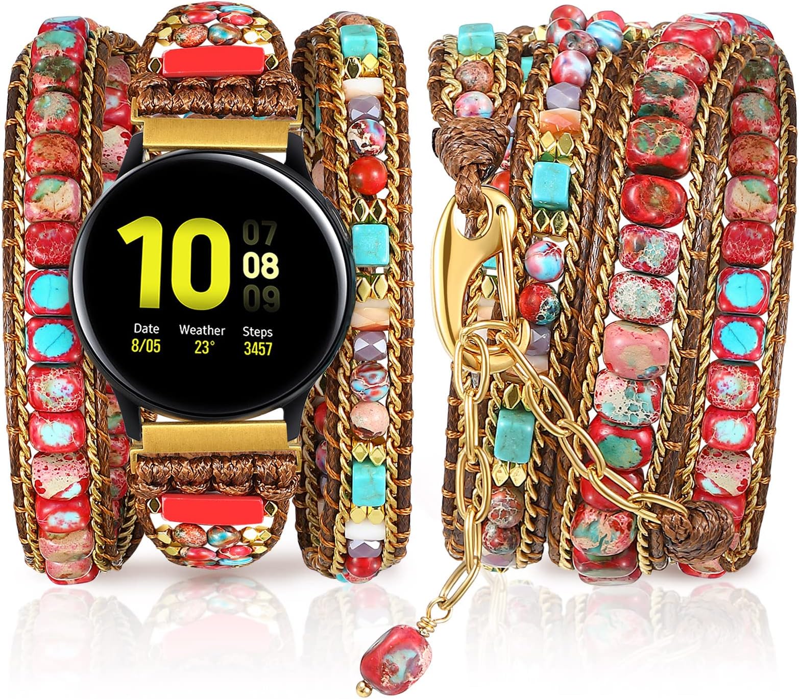 20mm Handmade Beaded Watch Bracelet Band Compatible with Samsung Galaxy Watch 4 40mm 44mm/ 4 Classic 42mm 46mm/ Watch 3 41mm/ Active 2 Replacement Wristband for Women Men (Red Series)
