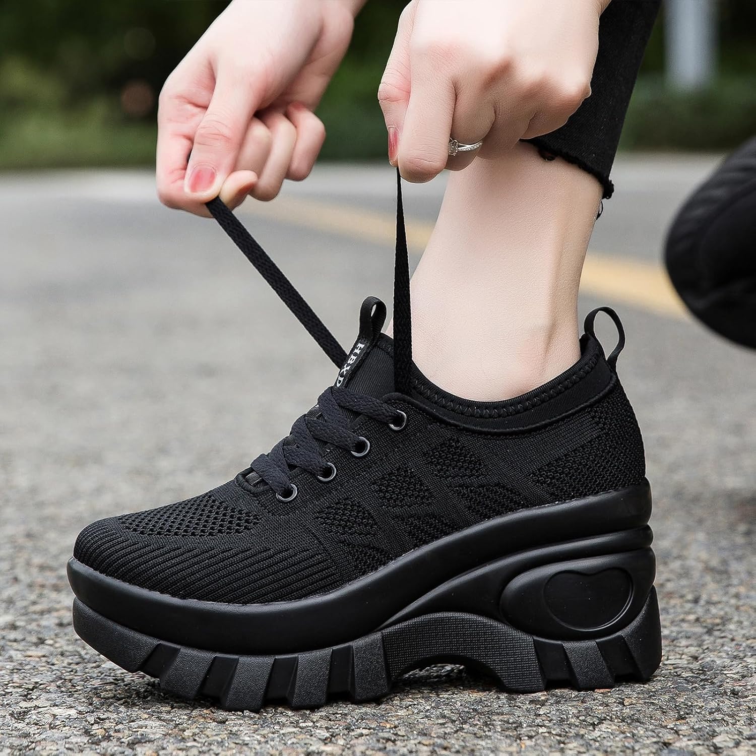 Women's Chunky Platform Wedge Walking Shoes Comfort Orthopedic Fashion Knitted Breathable Sneakers for Ladies