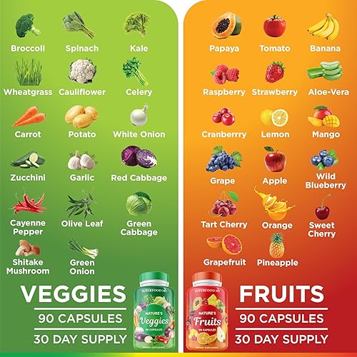 Miniatura 5 de Superfood MD Suplemento de frutas y verduras, superalimentos naturales integrales, con betacaroteno, sin soja, 90 unidades (paquete de 2)